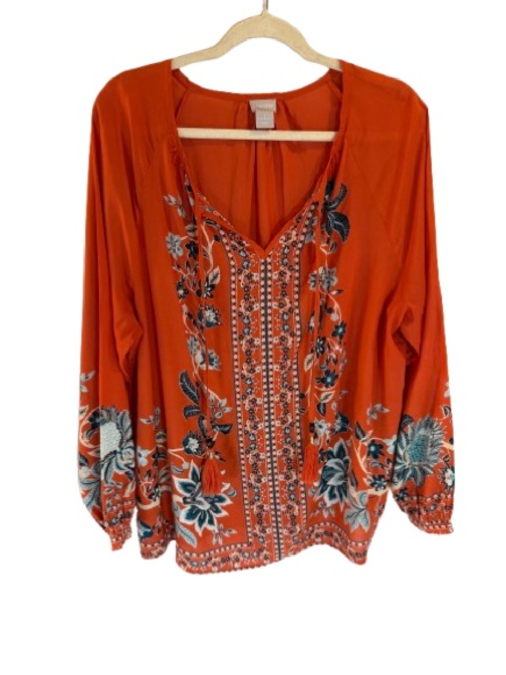 Chico’s Orange Floral Boho Blouse Size 12/14 EUC